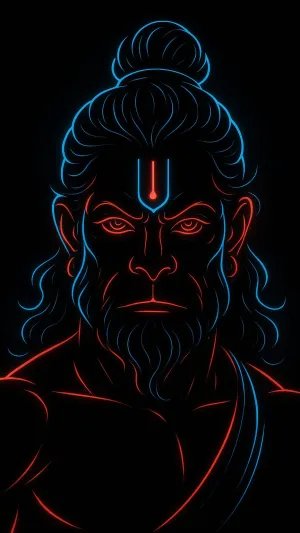 Modern Neon Lord Hanuman Wallpaper – Glowing Divine Energy Art
