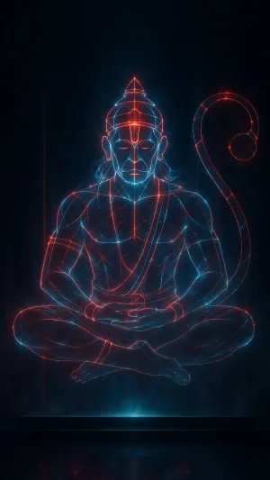 Lord Hanuman Digital Art – Futuristic Divine Glow in Meditation