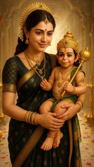 Divine Mother with Baby Hanuman in Royal Attire