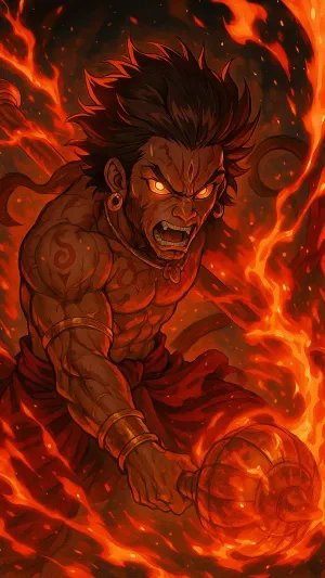 Inferno Fury: Hanuman Wields the Fiery Gada