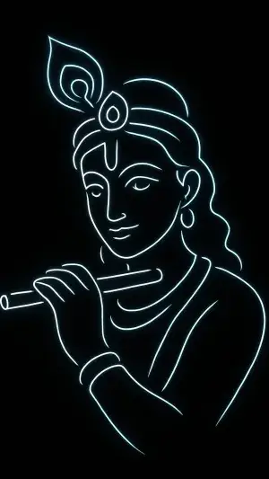 Neon Line Art of Lord Krishna Playing Flute