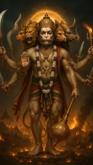 Panchmukhi Hanuman in Fiery Battlefield