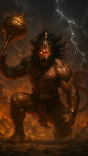 Fierce Hanuman with Gada and Lightning