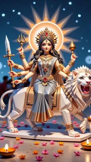 Divine Maa Durga on Lion with Glowing Aura
