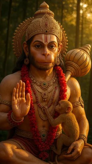 Lord Hanuman with Baby Monkey