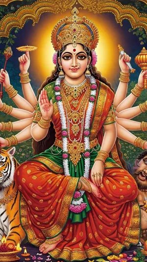 Goddess Durga in Divine Form with Weapons