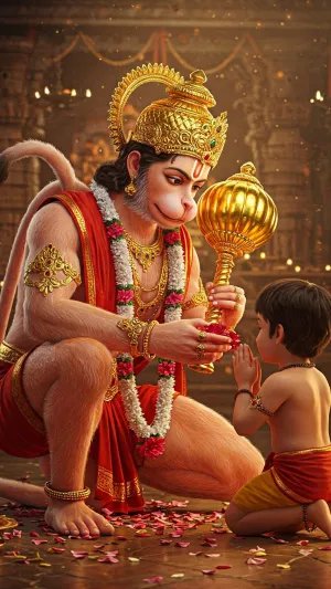 Lord Hanuman Blessing a Child – 3D Divine Scene