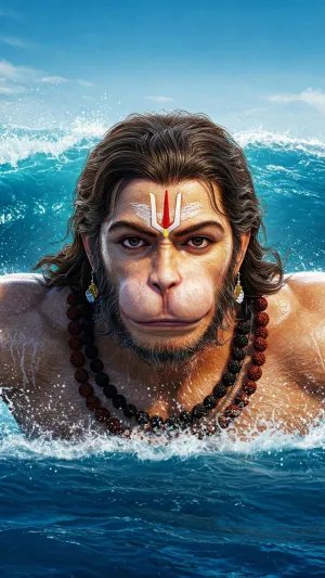 Hanuman Ji Crossing Ocean – 3D Devotional Art