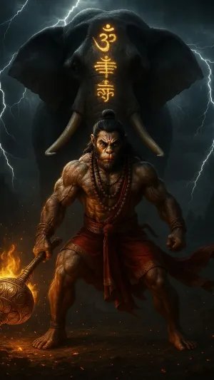 Warrior Hanuman with Divine Elephant