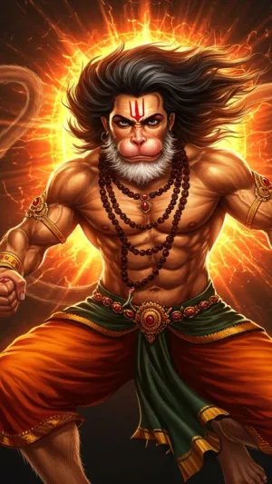 Powerful Hanuman Ji Wallpaper in Fierce Warrior Form
