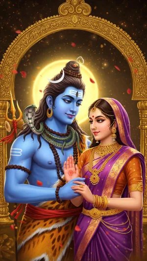 Shiv Parvati HD Wallpaper – Divine Love Under Golden Arch