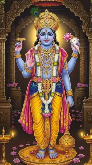 Shri Vishnu Bhagwan HD Wallpaper – Divine and Colorful Darshan