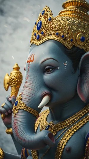 Lord Ganesha 3D Art with Golden Crown