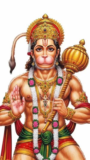 Hanuman Ji Blessing Pose with Golden Gada