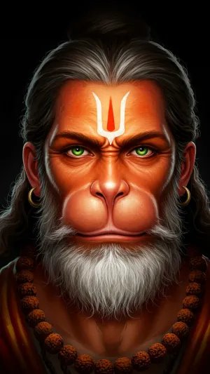 Majestic Portrait of Lord Hanuman with Intense Divine Gaze