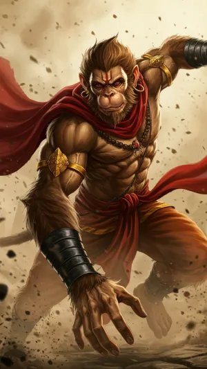 Fierce Warrior Hanuman in Battle Stance