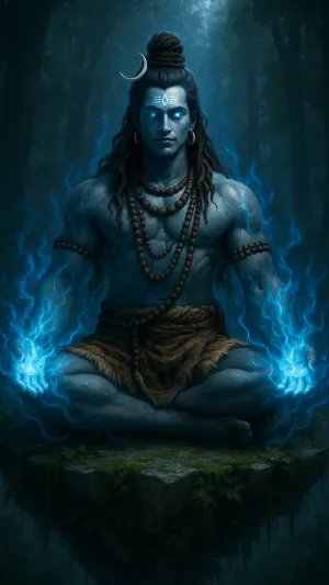 Meditating Lord Shiva with Glowing Blue Energy