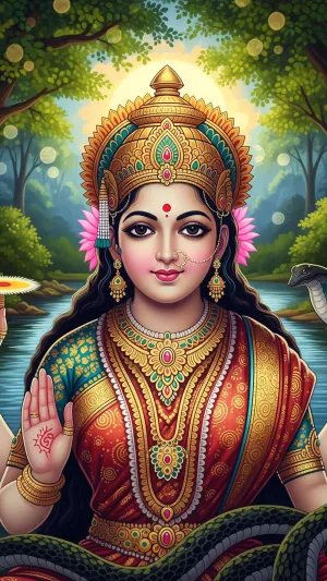 Goddess Manasa Devi in Serene Forest Background