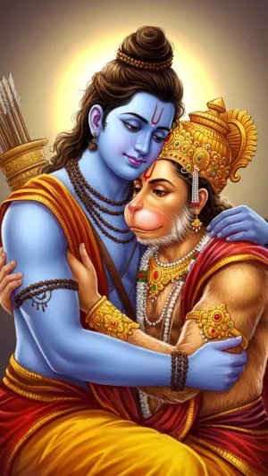 Lord Ram Embracing Hanuman – Divine Love and Devotion