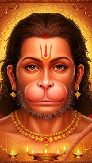 Lord Hanuman Glowing Portrait with Divine Lamps
