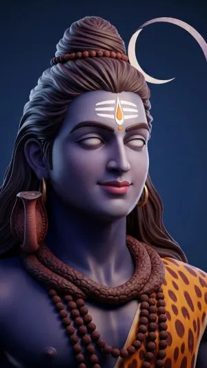 Lord Shiva 3D Art with Trishul – Dark Blue Background