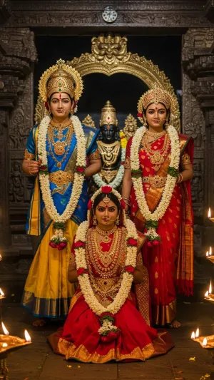 Temple Ritual Scene with Women in Traditional Deity Attire