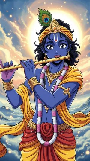Lord Krishna Playing Flute in Animated Divine Art