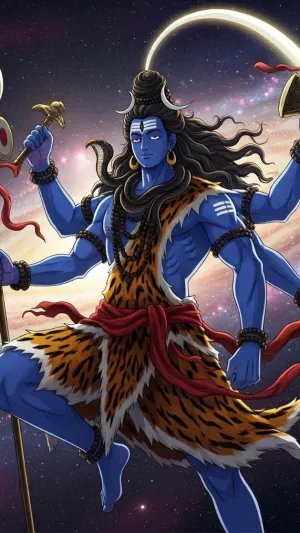 Cosmic Shiva Cartoon in Multiverse Galaxy Background