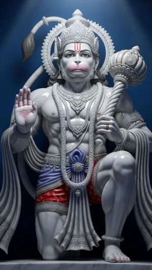 White Marble Hanuman Ji Statue in Blessing Pose