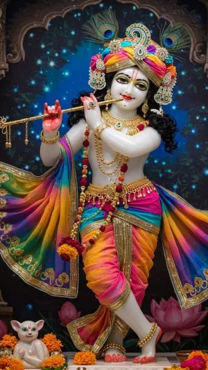 Colorful Lord Krishna with Flute Divine Wallpaper