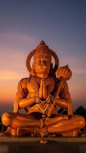 Sunset Hanuman Ji Idol in Prayer Pose with Divine Aura