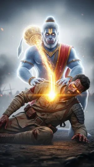 Hanuman Blessing a Warrior with Divine Power