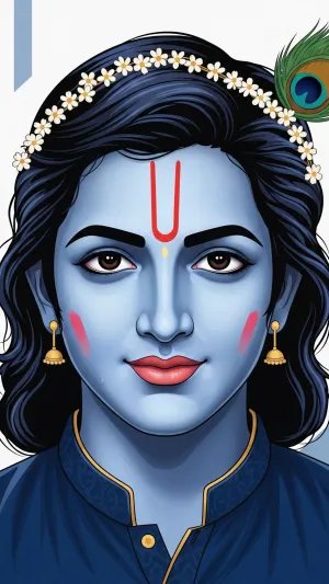 Modern Krishna Face Art with Peacock Feather