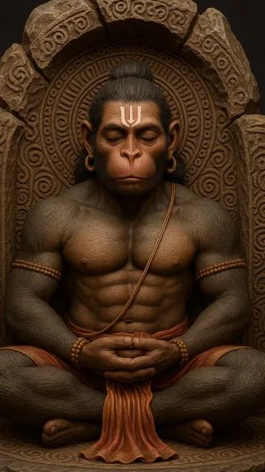 Meditating Hanuman Ji in Stone Temple Style