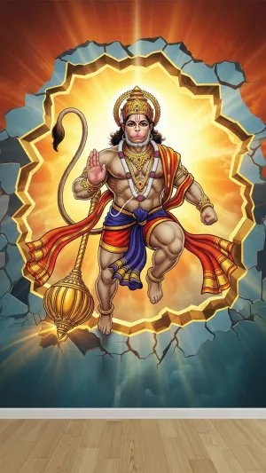 Powerful Lord Hanuman Emerging from Divine Portal
