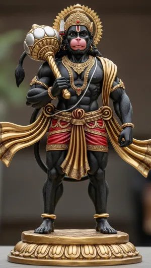 Black Stone Hanuman Idol with Golden Aura