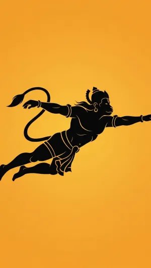 Flying Hanuman Silhouette on Orange Background