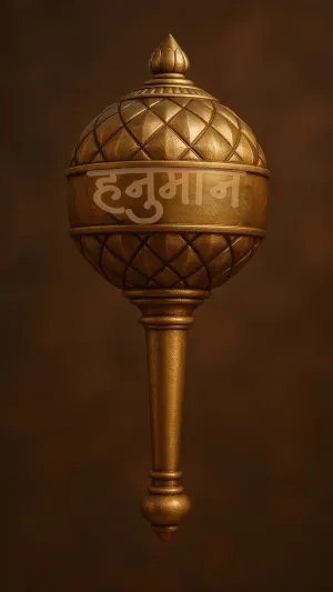 Golden Hanuman Gada with “हनुमान” Inscription