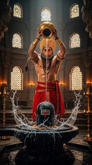 Hanuman Ji Performing Jal Abhishek on Shiva Lingam