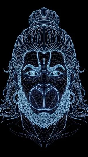 3D Wireframe Hanuman Ji Digital Face Art