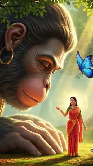 Hanuman and Sita in a Magical Forest Scene – Divine Bond