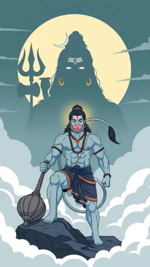 Lord Hanuman with Shiva’s Blessing – Devotional Artwork