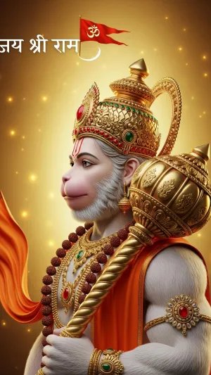 Golden Crown Hanuman – Divine Jay Shree Ram Artwork