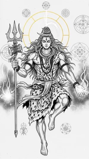 Lord Shiva Artwork | Nataraja Trishul Sketch with Sacred Geometry