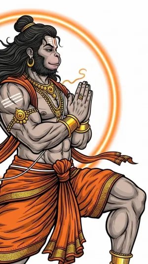 Lord Hanuman Digital Art | Powerful Hanuman PC Wallpaper in Orange Aura