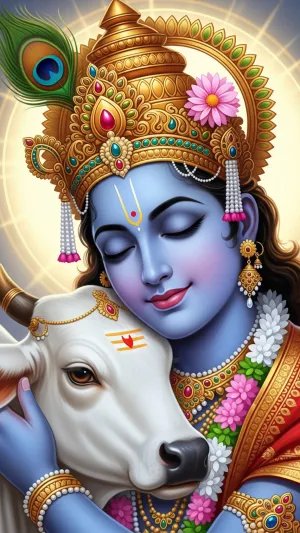 Lord Krishna with Cow Divine Artwork