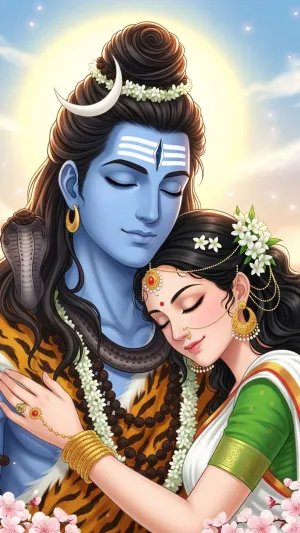 Lord Shiva and Goddess Parvati Divine Love Artwork