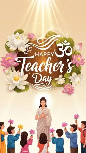 Happy Teacher’s Day Wallpaper with Students Offering Flowers