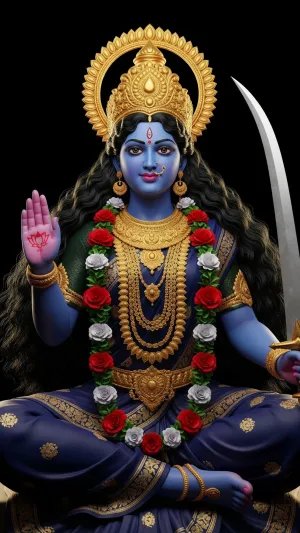Divine Goddess Kali HD Wallpaper in Blue with Golden Crown