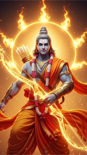 Lord Shri Ram with Fiery Bow Divine Wallpaper